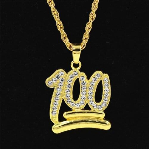 Men Hip Hop Twist Chain Rhinestone Number 100 Pendant Necklace Street Jewelry