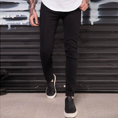 2018 New men skinny black jeans hip hop swag Elastic Slim Jogger Mens brand high quality Solid color Cotton Homme jeans pants