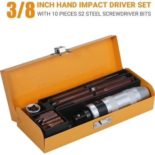 3/8 Inch Hand Impact Driver Set with 10 Pieces S2 Steel Screwdriver Bits for Loosening & Tightening Stubborn Screws Bolts