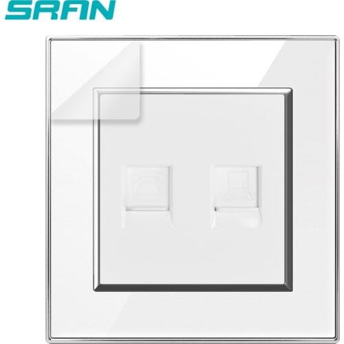 Wall Telephone Internet Socket CAT5 Retardant crystal acrylic panel 86*86mm RJ11 And RJ45 Electricity outlet SRAN
