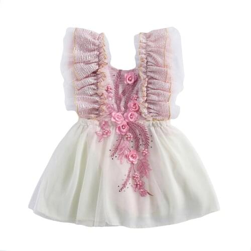 0-24 Mpnths Toddler Baby Girls Romper Dress, Flower Embroidery Sleeveless Outfits, Casual O-neck One-piece Clothing Vestidos