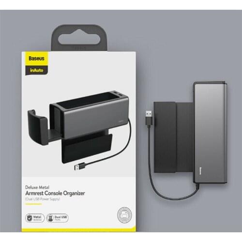 Portable Car Organizer Seat Gaps Storage Box Cup Phone Holder w/ Dual USB Ports