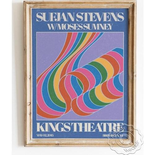 American Singer Sufjan Stevens With Moses Sumney Poster, Kings Theatre Music Gig Prints, Colorful Ribbon Pattern Wall Picture