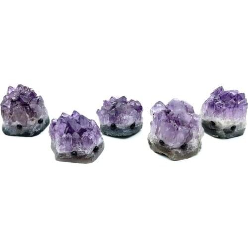 Drop Shipping 1PC Natural Amethyst Quartz Crystal Gemstone Hedgehog Reiki Healing Chakra Hand Carved Natural Stones and Crystals