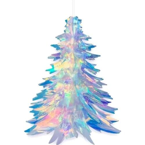 DIY Rainbow Film Christmas Tree Hanging Pendant Iridescent Fan Star Xmas New Year Ornament Christmas Party Decoration for Home