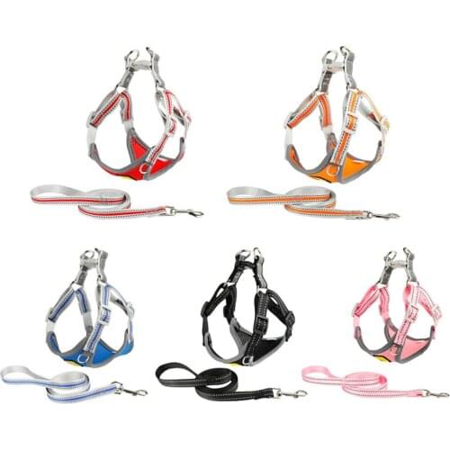 Adjustable Reflective Nylon Mesh Pet Dog Harness And Leash Collar Set for Small Medium Dogs Cat Chihuahua Pug Walking Leash