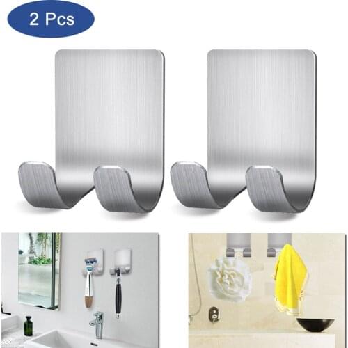2x Self Adhesive Bathroom Double Hook Hangers Rack For Men Shaving Safety Shaver Towel Shower Puff