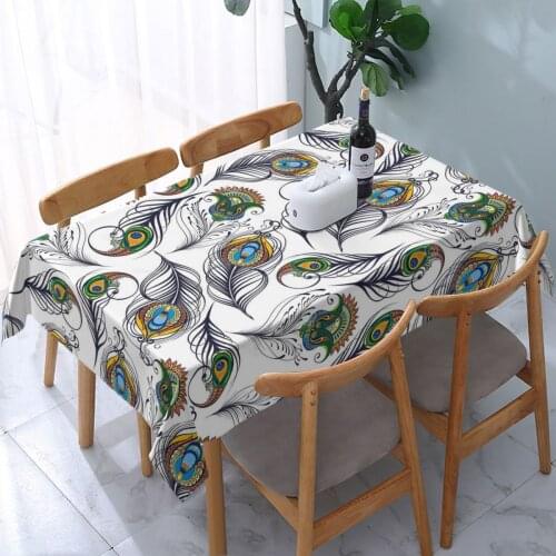 Peacock Feathers PVC Cloth Tablecloth Table Cover Overlay For Birthday Wedding Banquet Restaurant Festival Party Supply
