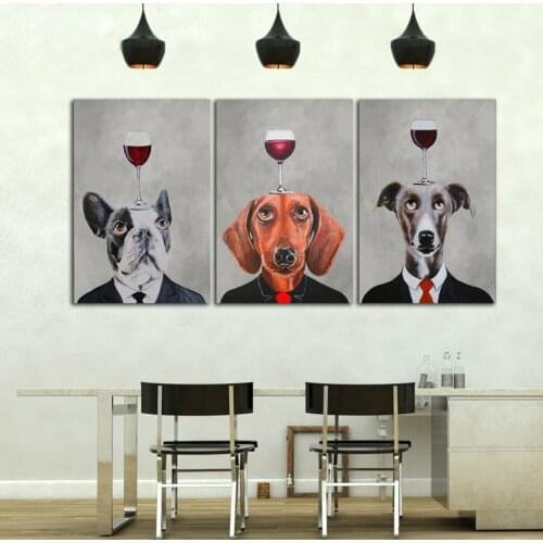 Modern Home Decoration Gentleman Dog Drinking Wine Nordic Poster Small Fresh Canvas Painting Living Room Wall Artwork Unframed