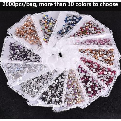 2000Pcs ss3-ss30 30 Colors Flatback Nail Rhinestones swarovsky Nail Colorful Crystal Mixed Size Non HotFix Nail Art Decorations