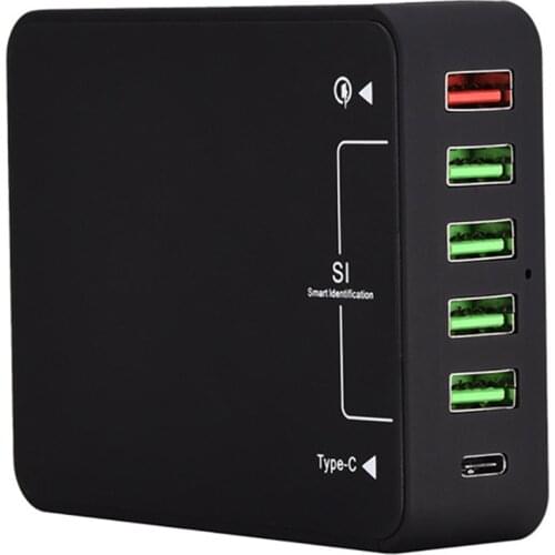 Universal QC 3.0 EU/US/UK/AU Plug Quick Charging Travel USB Type-C Wall Charger 40W 6 Ports Travel Charger