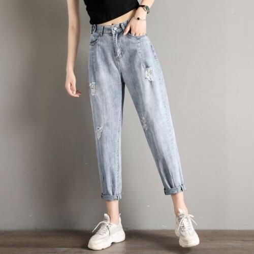 Vintage Women Jeans Elastic Waist Harem Pants Ankle-Length Slouchy Trousers N0014