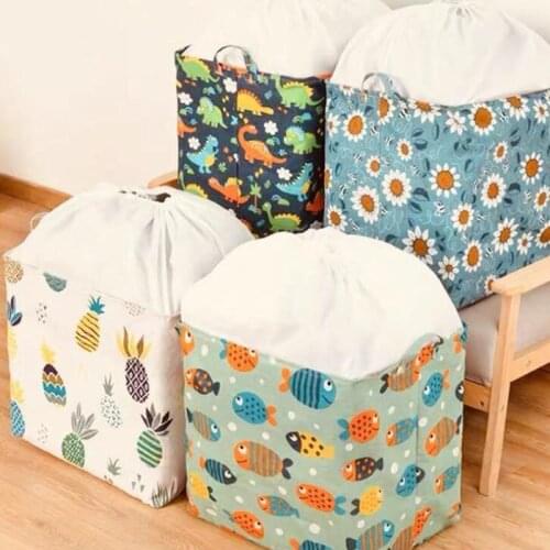 Big Capacity Cloth Quilt Storage Bag Foldable Dirty Clothes Basket Drawstring Children Toy Bucket Home Organizer
