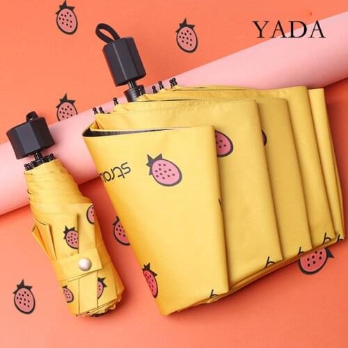 YADA 2021 Ins New Fashion Strawberry Pattern 3-Folding Umbrella Rain UV Umbrella For Women Man Windproof Fold Umbrellas YS200128