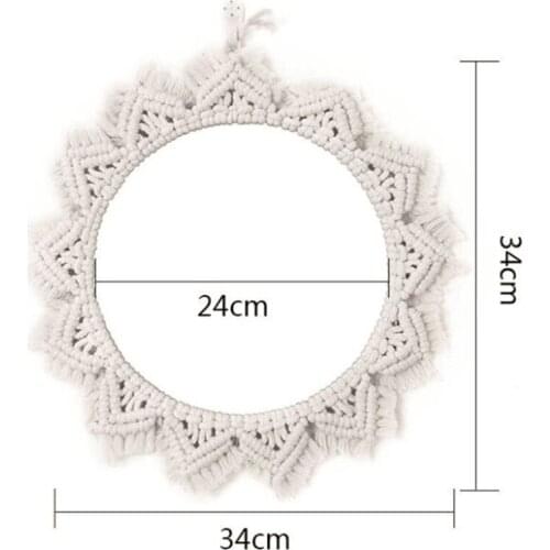 H7JC Macrame Mirror Handmade Tapestry Makeup Hanging Wall Mirrors Bohemian Decoration