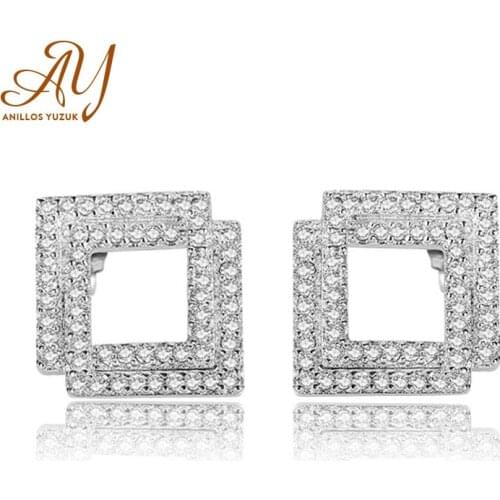 Anillos Yuzuk Women Wedding Engagement Statement Jewelry Square Stud Earrings Clear Zircon Female Anti-allergy Bijoux Brincos