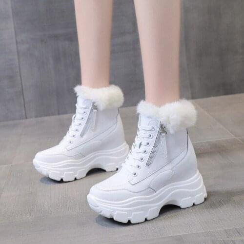 10cm Height Womens Casual High Top Sneakers Winter Platform Sneakers with Plush Fur Warm Womens Shoes Snow Boots