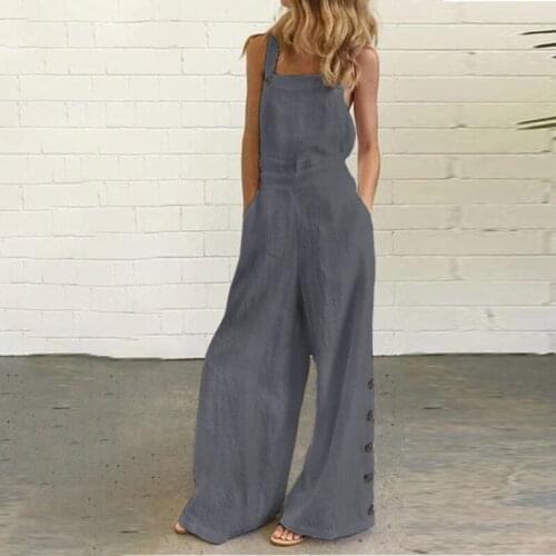 Plus Size Women Sleeveless Jumpsuit Rompers Wide Leg Pants Long Trousers Suspenders Playsuits Pantalon Femme