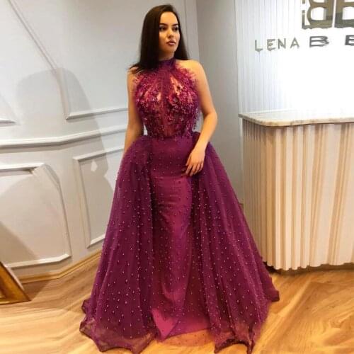 High Neck African Women Overskirt Illusion Design Mermaid Prom Dresses Long Flower Crystal robe de soiree Evening Dress