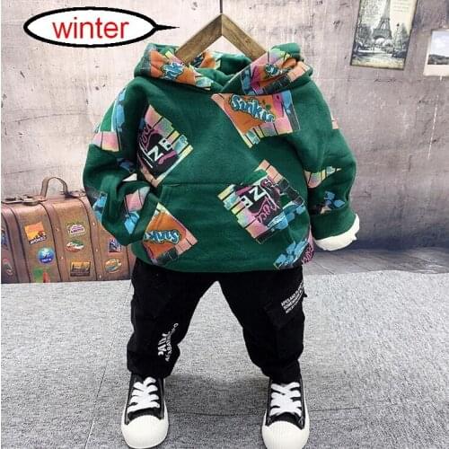Winter 2PCS/Set Toddler Kids Baby Boy long Sleeve plush hoodies + plush pants boys Outfit Kids Clothing sets 2-6years boys sets