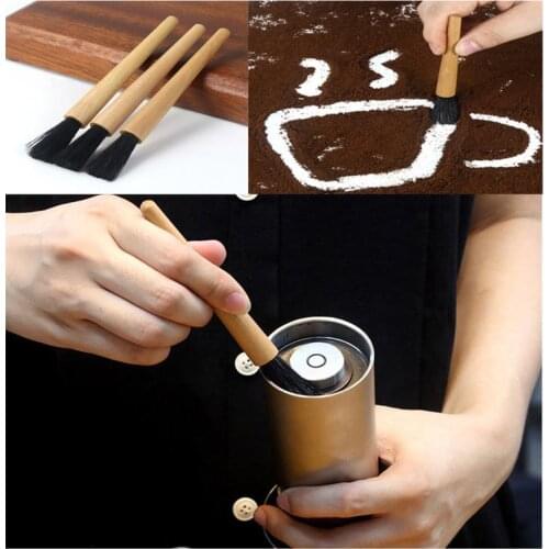 1pc Coffee Grinder Cleaning Brush Coffee Utensils Tool Brush Wooden Handle Artificial Pig Bristles For Home Office Kitchen