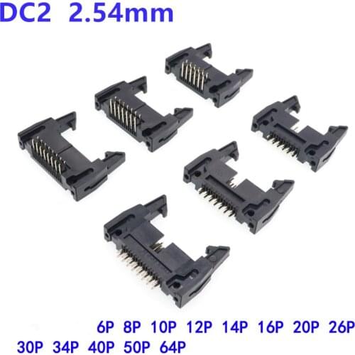 10pcs DC2 2.54mm Pitch Straight / Right angle Hook Horn Socket Connector 10/14/16/20/26/30/40P For Flat Ribbon Cable IDC Socket