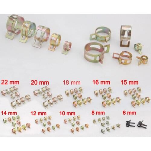 100Pcs Steel 6-22mm 10 Sizes Avaliable Spring Clip Fuel Oil Water Hose Pipe Tube Clamp Fastener fit for Car Styling Accessories