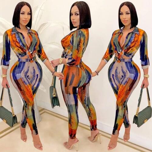 2021 Best Quality Fashion Design Women Set 2Pcs Tie Dye Longsleeve Tights