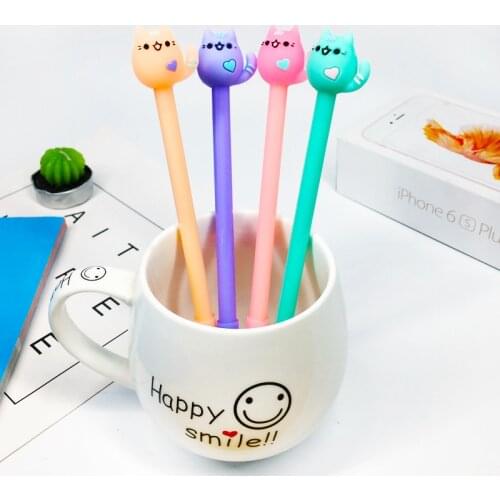 24 Pcs Korean Creative 0.5 Mm Cute Student Black Carbon Pen Candy Color Love Cat Neutral Pen Kawaii School Supplies