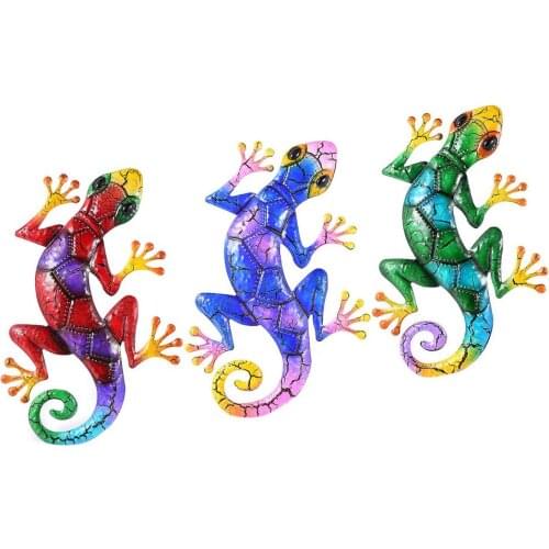 3pcs Rustproof Iron Gecko Wall Decoration Metal Lizard Ornament for Home Garden