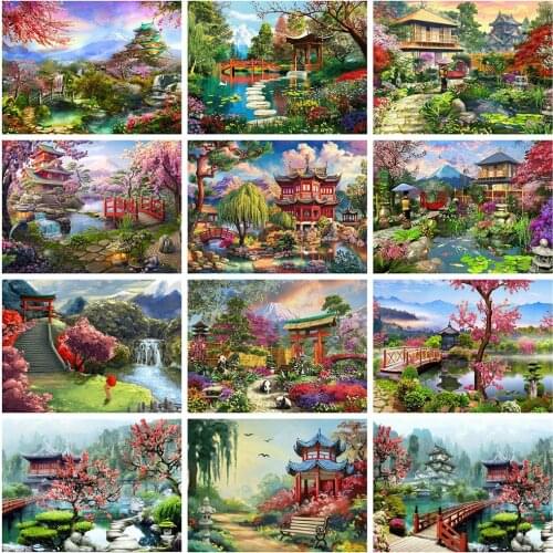 HUACAN 5d Diamond Painting Landscape Mosaic Spring Wall Art DIY Diamond Embroidery House Handicraft Needlework