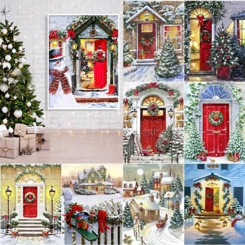 DIY Diamond Painting Christmas Door Scenery 5D Full Drill Diamond Embroidery Landscape Winter Xmas Home Decoration Art Gift