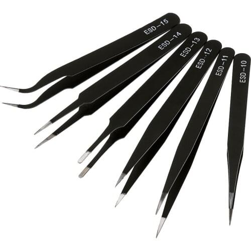 ESD Anti-Static Stainless Steel Tweezer Set Maintenance Repair Tool Kit Anti Static Model Making Tool Hand Tool Set 2 or 6 pcs