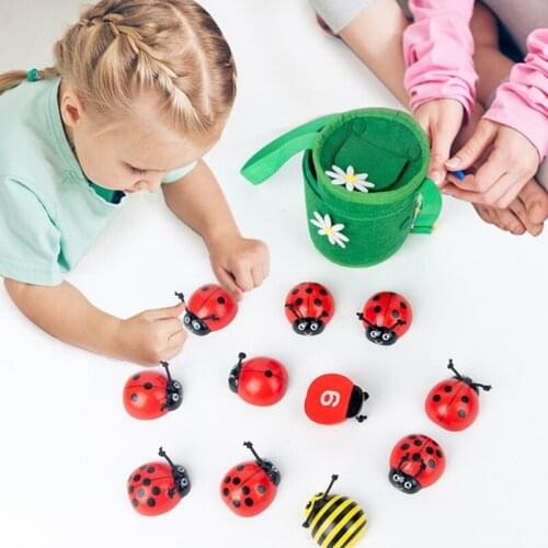 Montessori Counting Ladybug Wooden Educational Toys 0-10 Numbers Count Beetle U7EE