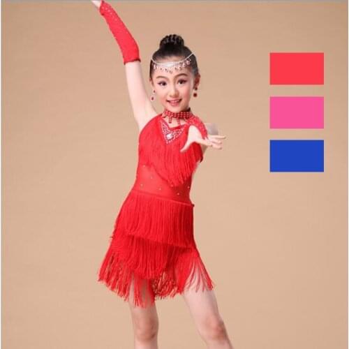 Latin Dance Kids Competition Costumes Bachata Junior Red Girls Fringe Latin Salsa Dresses Ballroom Tango Latin Dresses