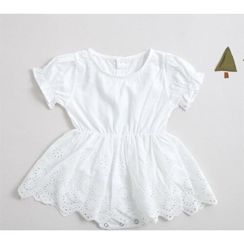 Soft breathable infant baby dress summer pure cotton newborn baby costumes toddler girls lace jumpsuit kids bodysuit children