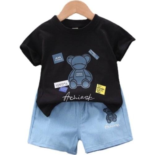 Boys Summer Wear Sets New Kids Denim Short Sleeve T Shirt +pant Childrens Summer Baby Cartoon 0-4 Ages Baby Clothing Wholesale