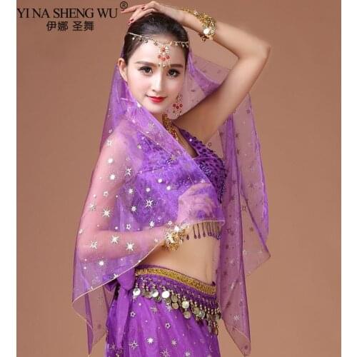 Bollywood India Belly Dance Costume Head Veils Girls Bright Spot Crown Scarf Veil Head Carf Performance Dance Accessories 1pcs