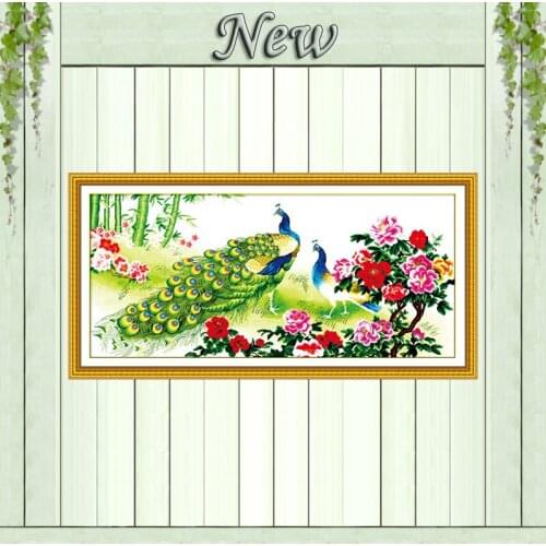 Charming sight peacock flower painting counted print on canvas DMC 14CT 11CT Chinese Cross Stitch Needlework Set Embroidery kits