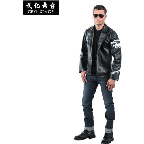 Harajuku Gothic Rock Singer Cosplay Costume Black PU Jacket Men Rock Punk Heavy Metal Sweatshirt Streetwear for Party