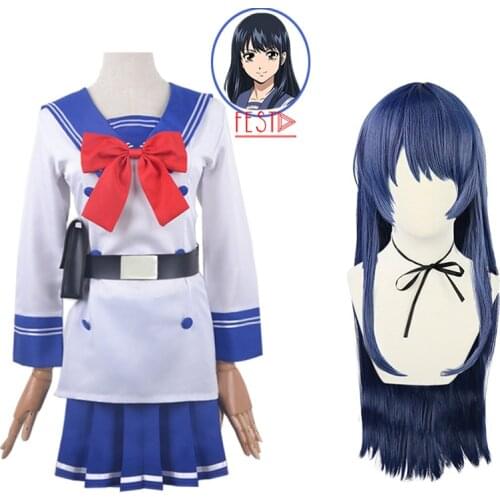 Yuri Honjo Cosplay Skirt Set Anime High-Rise Invasion Tenkuu Shinpan Blue JK Uniform Wig Summer Women Sailor Suit School Costume