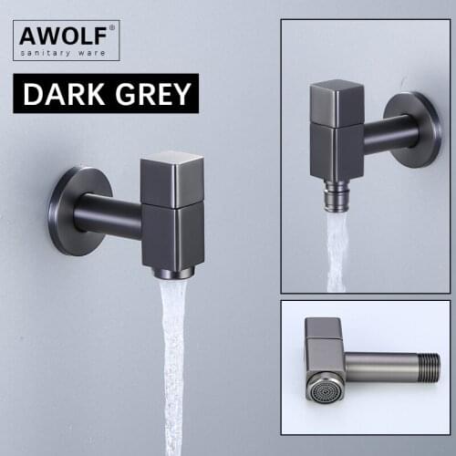 Washing Machine Tap 1/2 Dark Grey Solid Brass Wall Mounted Mop Pool Tap Garden Outdoor Square Faucet Spout AH6169