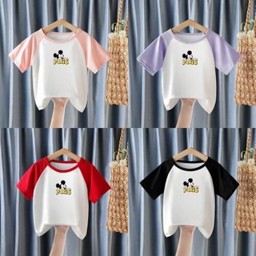 Disney Mickey Mouse 2-8 Years Childrens Short Sleeve Tops Cotton Kids Girls T-shirt Summer Boys Undershirt Toddler Clothes