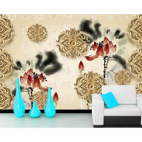 Papel de parede Ink lotus pattern 3d wallpaper mural,living room bedroom TV background kitchen restaurant wall papers home decor