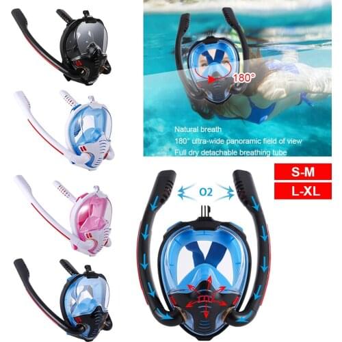 2021 New Adult Men Women Swimming Mask Double Breathing Tube Silicone Full Dry Snorkeling Masks Scuba Diving Goggles Equipment