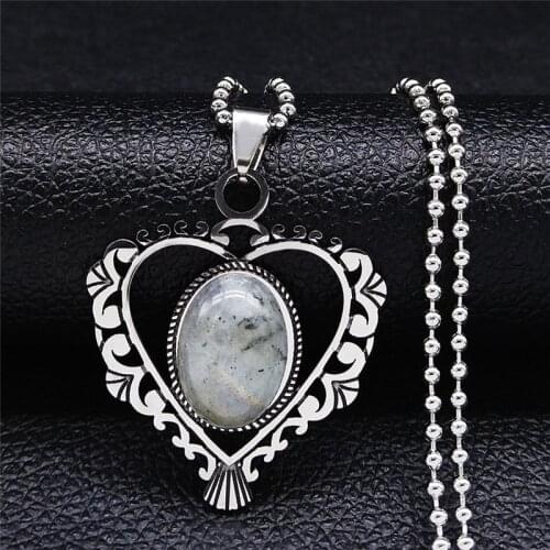 Stainless Steel Flash Stone Boho Love Heart Flower Charm Necklaces for Women/Men Silver Color Jewelry bijoux homme N3604S04