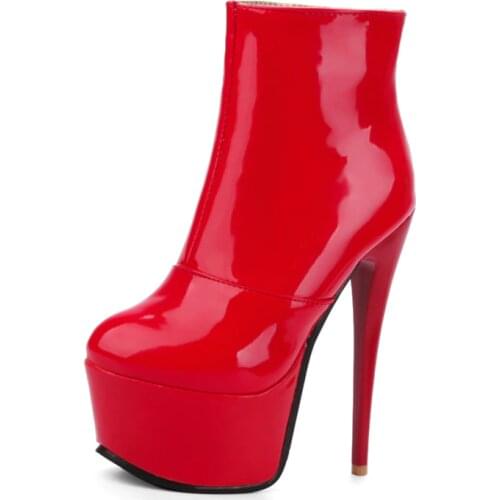 Sexy High Heels Ankle Boots For Women Shoe Fashion Platform PU Leather Short Boots White Red Party Fetish Shoes Large Size 45 47