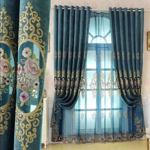 Chenille European-Style Hollow Widnow Blackout Embroidered Curtains Finished Custom For Living Room Bedroom