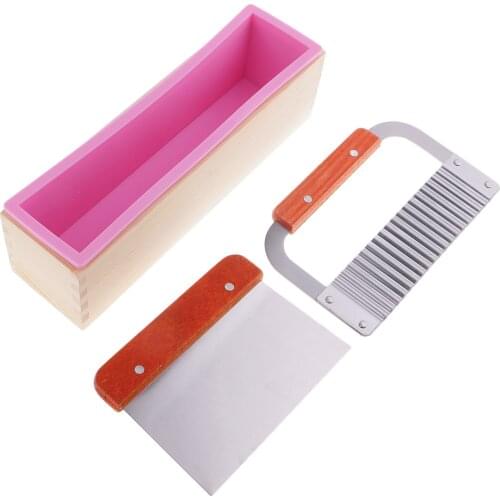 Silicone Soap Mold With Wood Box Steel Loaf Soap Cutter Slicer Cutting Tool