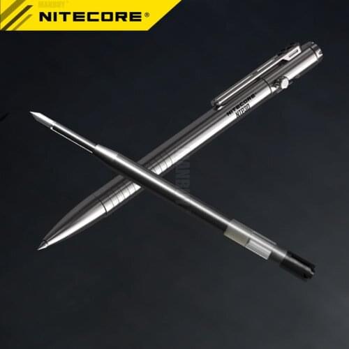 Nitecore NTP30 Bolt Action Tactical Pen Self-defense Titanium Alloy Tools Ergonomically Tungsten Steel Tapered Tip +Black Refill